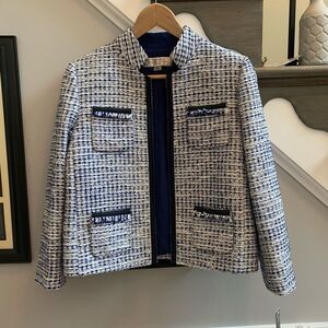 Tahari Metallic Weave Open Front Jacket sz 6P